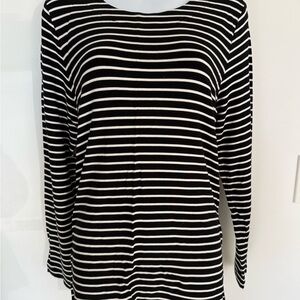 CAbi Black and White Striped Long Sleeve Top